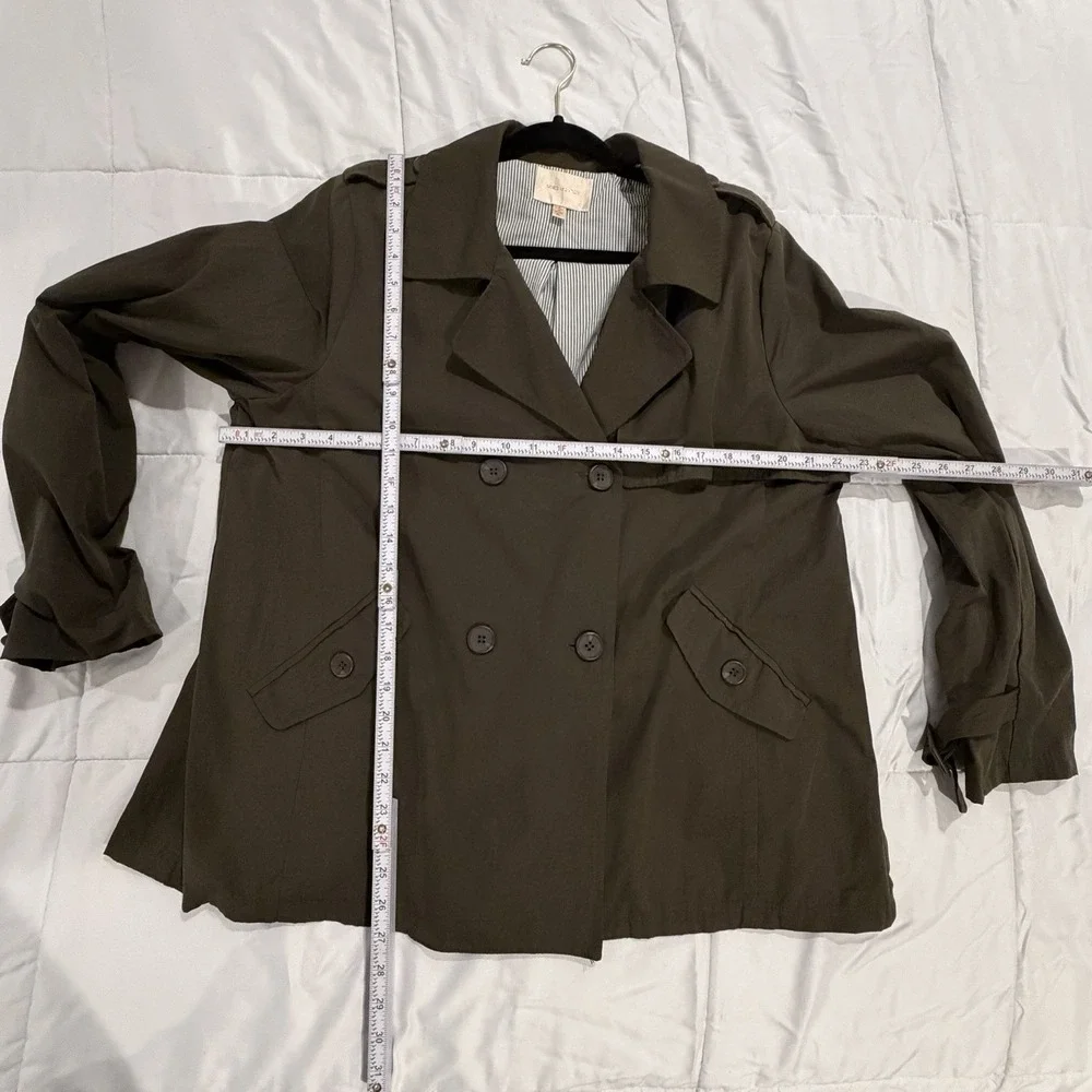 Skies Are‎ Blue Women's Olive Green Trench Jacket Size XL Double Breasted